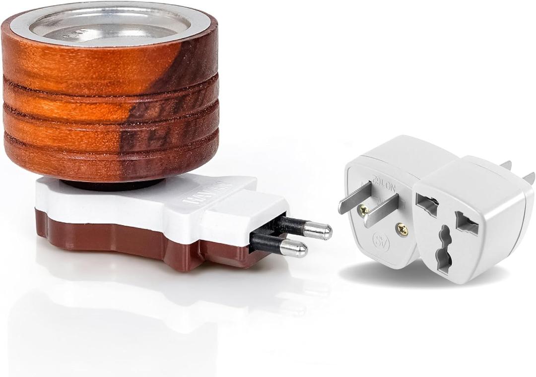 PURESHOP Camphor Diffuser Electric | Kapoor Dani Electric | Dhoop Burner | Wooden Kapoor Dani | Incense Burner | Direct Plug in Aroma Diffuser with India to USA Adaptor
