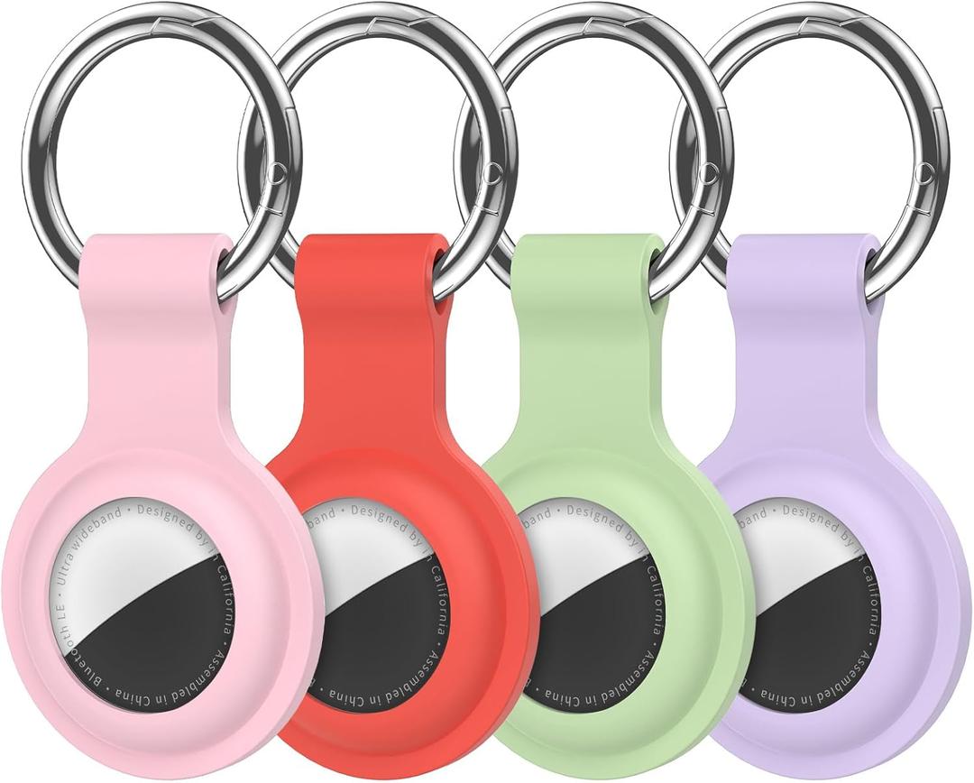 Compatible with AirTag Holder Case Keychain 4 Pack,for AirTag 2nd & 1st Generation Key Chain Ring Case Cover for Air Tag Holder GPS Tracker Air Tag 2nd gen Finders Air Tagholder for Kids,Bags,Luggages (Pink/Orange/Green/Purple)