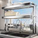 Large Over The Sink Dish Drainer Drying Rack2 Tier Large Capacity Stainless Steel Dish Drying Rack Over Sink, Multifunctional Kitchen Organizers and Storage Dish Rack 304 Silver, Double Layer)