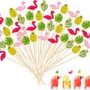 2 x 120pcs Summer Cocktail Picks Tropical Hawaii Cocktail Picks Assorted Flamingo Pineapple Monstera Palm Leaf Cactus Pick for Appetizers Food Drinks Cupcake Hawaiian Luau Party Decoration Supply