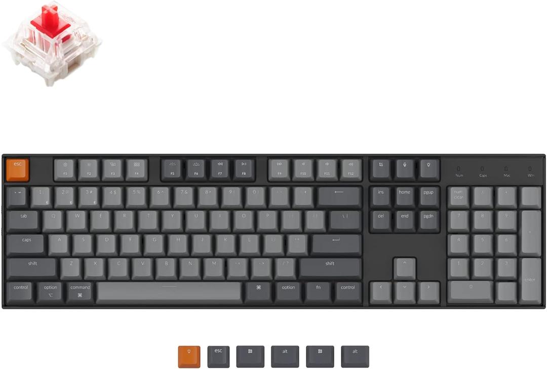Keychron K10 Full Size Layout White LED Backlit Hot-Swappable Mechanical Keyboard for Mac Windows, Multitasking 104-Key Bluetooth Wireless/USB Wired Computer Keyboard with Gateron G Pro Red Switch