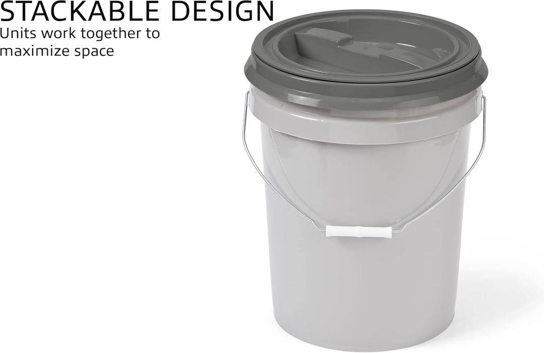 Mighty Tuff 5 Gallon / 21 Pound Pet Food Storage Container, Pack of 2 with Metal Handle and Airtight Lid to Lock in Freshness, Light Grey Base & Dark Grey Lid
