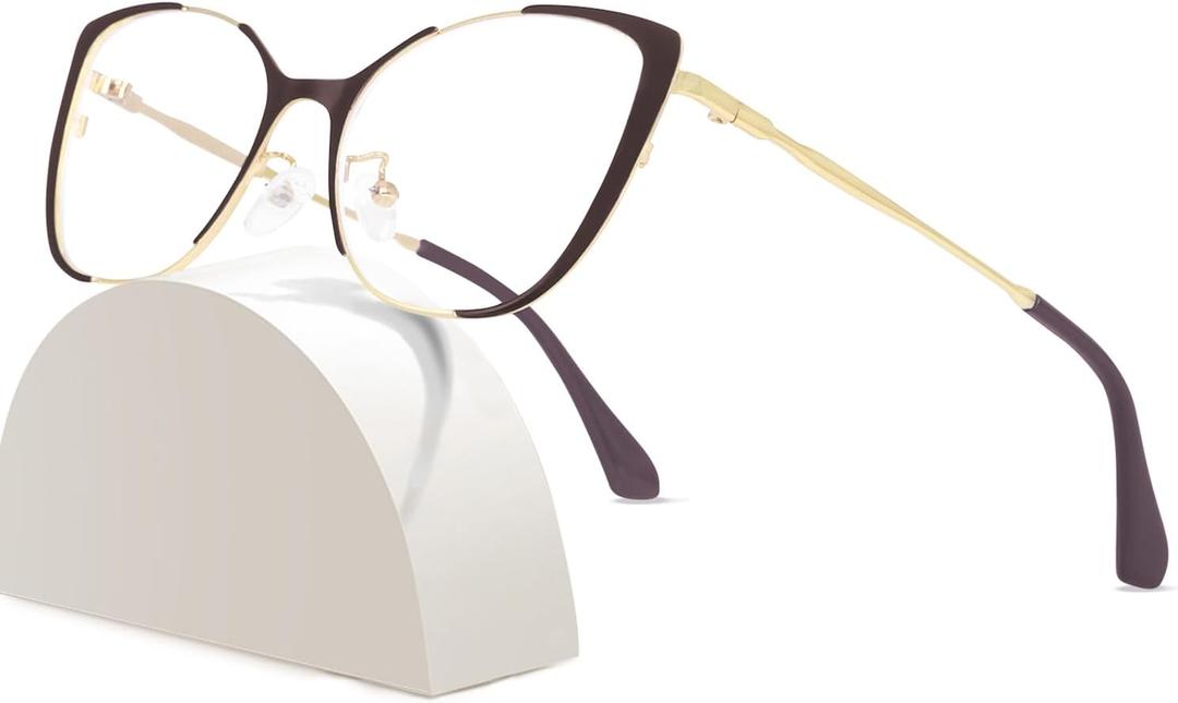 Blue Light Blocking Glasses Women Anti Eyestrain Computer Cat Eye Eyeglasses Cat Eye Clear Frame (S-brown Gold)