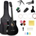38inch Wood Acoustic Guitar, 6 Steel-String Acoustic Guitar With Guitar Bag, Elementary Tutorial of Folk Guitar for Beginners and Adults. (Black)