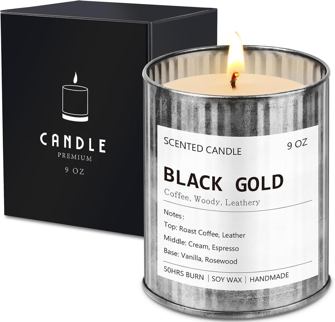 2 x Scented Candle for Men - Man Cave Gifts Coffee Leather Woody Scent | 50Hr Burn Soy Wax Candle in Metal Tin (9oz) - Masculine Home Decor, Birthday Gift for Him