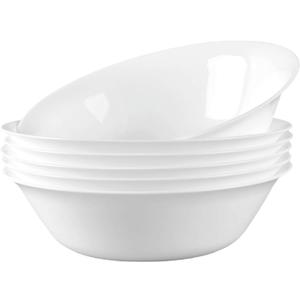 LaGlint 14 OZ (16 OZ MAX) White Opal Glass Cereal Bowl Set of 6, 6.5 inch Dishwasher & Microwave Safe Round Bowls for Soup, Salad and Rice