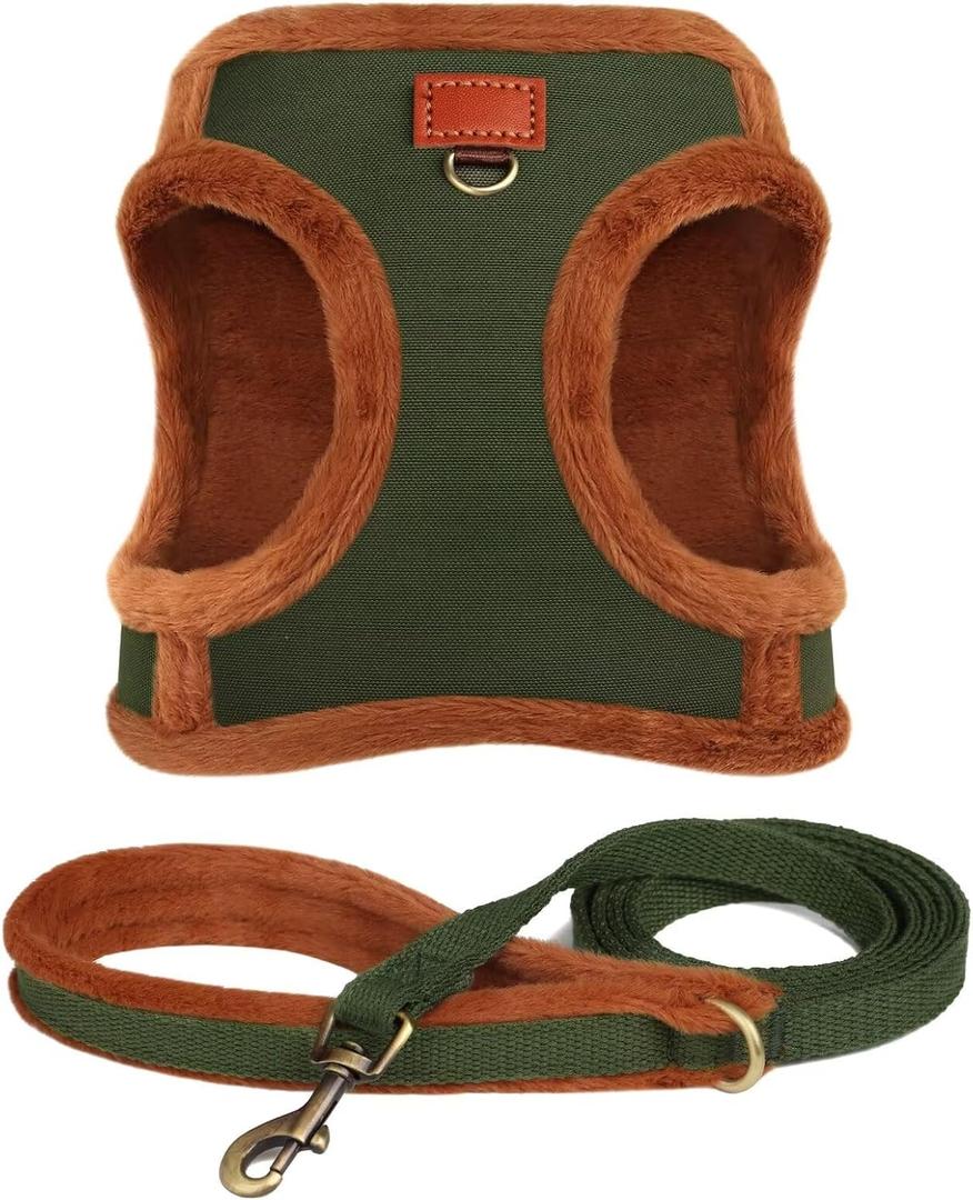 Beirui Small Dog Harness and Leash Set, Soft Warm Puppy Harness Small Size Dog, Adjustable No Pull Dog Harness for Small Dogs,Easy Walk Dog Harness Small Sized Dog in Winter(Green,Chest 15-17")