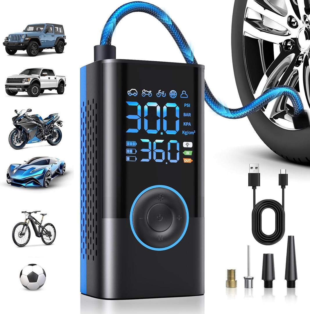 Tire Inflator Portable Air Compressor Portable Cordless Mini Air Pump with Digital Pressure Gauge Inflater 150PSI Fast Inflation and Auto Shutoff Function Tires Pump for Cars Motorcycles Bikes (Blue)