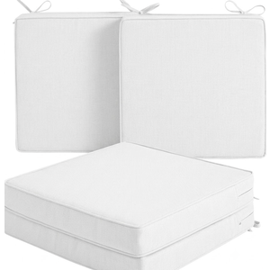 Outdoor Chair Cushion, Water-Resistant & Fade-Resistant, Patio Furniture Seat Replacement Chair Pad with Ties Zipper, Removable Cover, Non-Slip Bottom, 17 x 16 Inch, White