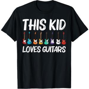 Cool Guitar Gift for Kids Boys Acoustic Guitarist Band Music T-Shirt, XXL Ladies , Black 