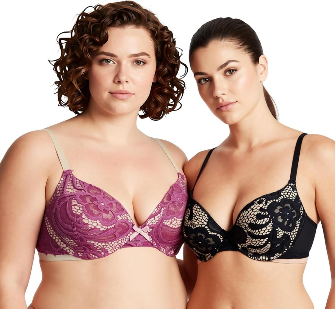 Curve Muse Women's Plus Size Perfect Shape Add 1 Cup Push Up Underwire Lace Bras (XL)