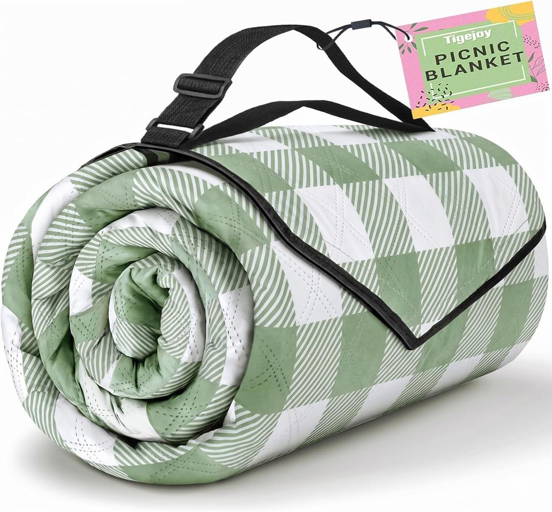 TigeJoy Extra Large Picnic Blanket Waterproof Foldable 80''x80'', Outdoor Picnic Mat Beach Blanket Sandproof for Park, Grass, Travel, Hiking, Camping Essentials, Gingham Picnic Blanket
