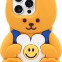 MC Fashion for iPhone 16 Pro Case, Cute 3D Bear Silicone Case, Smiley Flower Cartoon Protective Cover for Women Girls