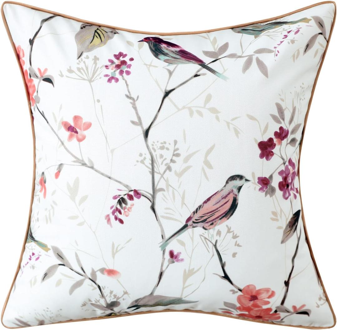 VOGOL 18 Inches Square Throw Pillow Cover, Farmhouse Style Bird Pattern Decorative Throw Pillowcase, Linen Textured Cushion Cover for Couch Car Room, Purple, 1 Pack