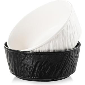 6 Inch Ceramic Bowls Set of 2-28 oz Soup Bowls,Dishwasher & Microwave Safe Bowls in Black & White,Cereal Bowls for Oatmeal,Salad, Rice,Ramen,Pasta,Yogurt,Fruit