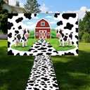 2 Pcs Black and White Cow Cartoon Rustic Farmhouse Lawn Red Barn Background Cow Print Carpet Runner Farm Animal Photo Backdrop Polyester Birthday Ceremony Photo Studio Booth Props Supplies