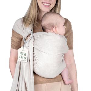 Lightweight - 100% Cotton Muslin Ring Sling Baby Carrier Newborn, Toddler, Infant Holder  Adjustable, Breathable, Beige Baby Sling Carrier