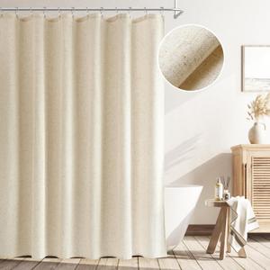 Naturoom Beige Shower Curtain, Linen Textured Fabric Shower Curtains for Bathroom Modern Farmhouse Neutral Tone Premium Quality Fabric Bohemian Rustic Cottage Country Bathroom Decor, Cream, 72 x 72