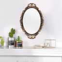 Tstarer Vintage Decorative Gold Framed Mirror, Wall Hanging Mirrors & Tabletop Tray for Bedroom Living Room Dresser Decor, Oval- 9.6" W x 14.3" L (Bronze)