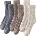 Premillow Womens Fuzzy Socks Fluffy Socks Women Winter Cozy Sock Warm Slipper Home Sleeping Sock for Women (3 Pairs Camel & dark Grey& Light Brown)