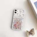 NITITOP Compatible with iPhone 11 Case Clear with Card Holder Cute Bowknot Pattern Bow Ribbon Little Love Hearts for Women Girls Soft TPU Wallet Case Protective Cover - Light Pink