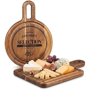 GleeNflux Mini Charcuterie Board Set with Handle, 2-Piece Small Acacia Wood Serving Tray & Wooden Cutting Board for Cheese, Fruit, Appetizers & Entertaining Gift