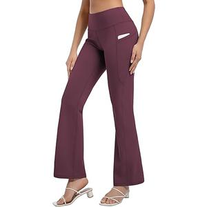 BUBBLELIME 29"/31"/33"/35" 4 Styles Women's Bootcut Yoga Pants Tummy Control - Back Pockets_Mahoganymaroon L_35" Inseam