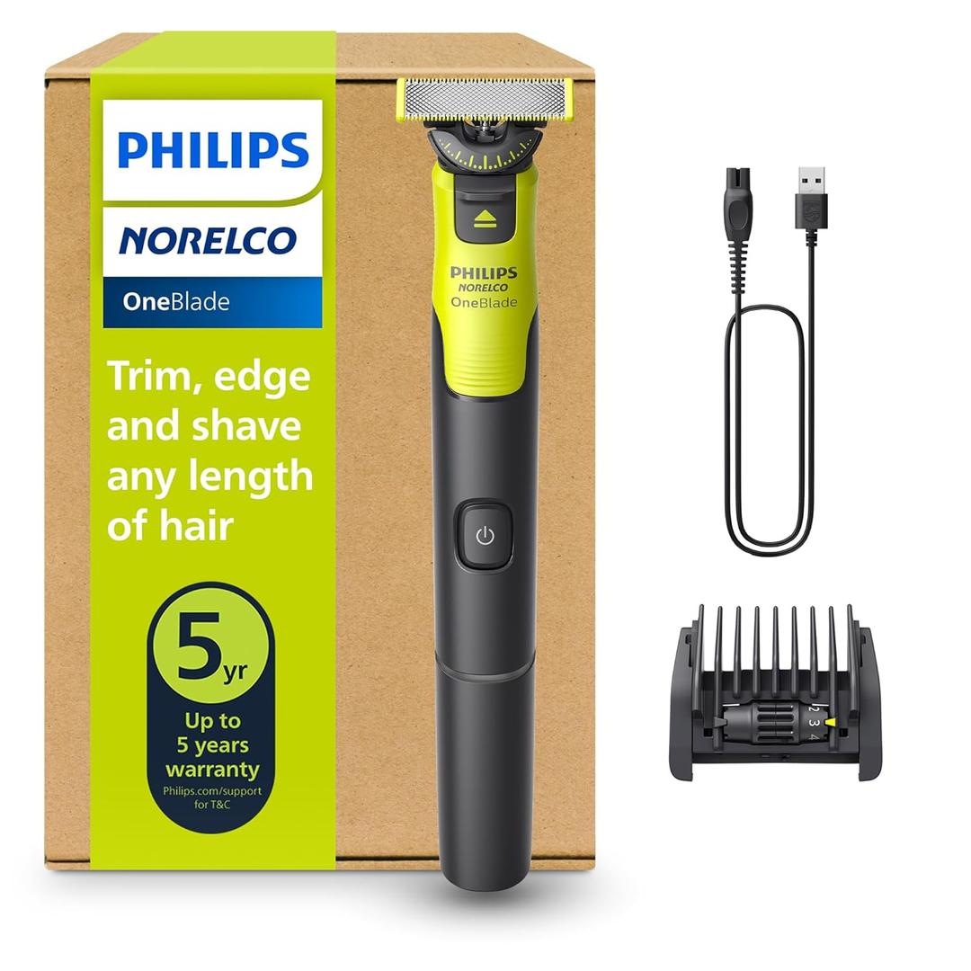 Norelco Philips OneBlade 360 with Connectivity Hybrid Face, Electric Beard Trimmer and Shaver, with 360 Blade Technology, 1x360 Blade for Face, 5in1 Adjustable Comb, Model QP4530/90 (Black & Lime Green)