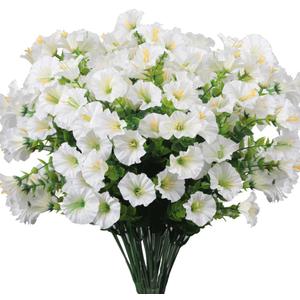 10 Bundles Artificial Morning Glory,Fake Artificial Greenery UV Resistant No Fade Faux Plastic Flower for Wedding Bridal Bouquet Indoor Outdoor Home Garden Kitchen Office Table Vase(White)