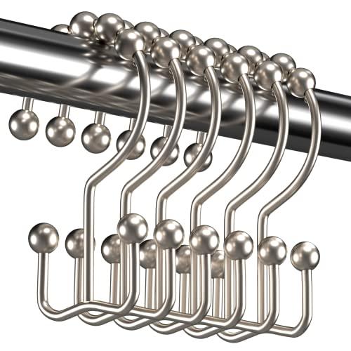 Titanker Shower Curtain Hooks Rings, Rust Resistant Metal Double Glide Shower Hooks Rings for Bathroom Shower Rods Curtains, Set of 12 Hooks - Nickel, Pack of 2