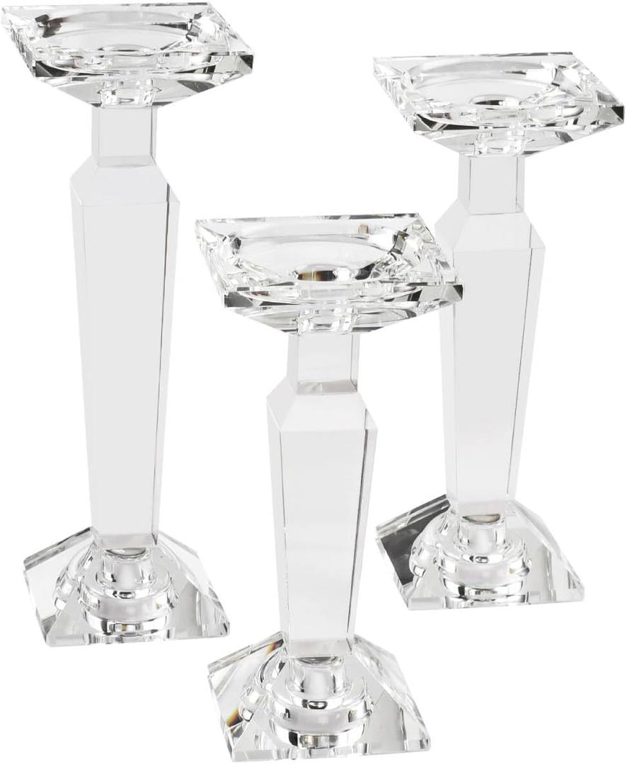 Crystal Candelabra Set, Dual-Sided Candle Holder Reversible for Taper, Tealight & Pillar Candles 3-in-1 Versatile Stand for Table, Wedding, Christmas, Home Holiday Decor (Set of 3-SML)