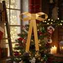 Moxweyeni Large Christmas Metal Bow Tree Topper Ornaments with Clip Gold Christmas Bow Decoration for Xmas Tree Topper Garland Wreath Indoor Outdoor Decor, 9 x 12 Inches