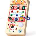 Upltowtme Montessori Busy Board for Toddlers LED Wooden Sensory Toy with 8 Switch Light Early Activity Motor Skills Educational Toy for 3+ Year Old Boys Girls Orange Robot Chirstmas Gift for Kid