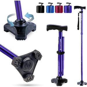 HurryCane Freedom Edition Foldable Walking Cane with T Handle