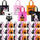 Sweetude 120 Pcs Easter Tote Bags Bulk with Handles Bunny Reusable Party Non Woven Treats Goodie Bags for Easter Party Supplies(Boo)