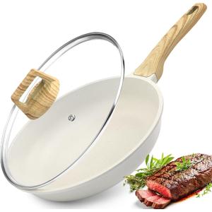 GiPP Nonstick Frying Pan Skillet with Lid - 11" White Granite Non Stick Pans, Omelette Pan with Heat-Resistant Handle, Compatible with All Stovetops, PFOA Free (11" Frying Pan with lid)