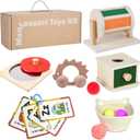 Montessori Educational Toys for Babies 7-12 Months, 7 in 1 Early Learning Educational Kit for Toddlers Gifts, Includes Spinning Drum, Permanent Box, Red Mirror Knob Puzzle, Hedgehog Rattle and More