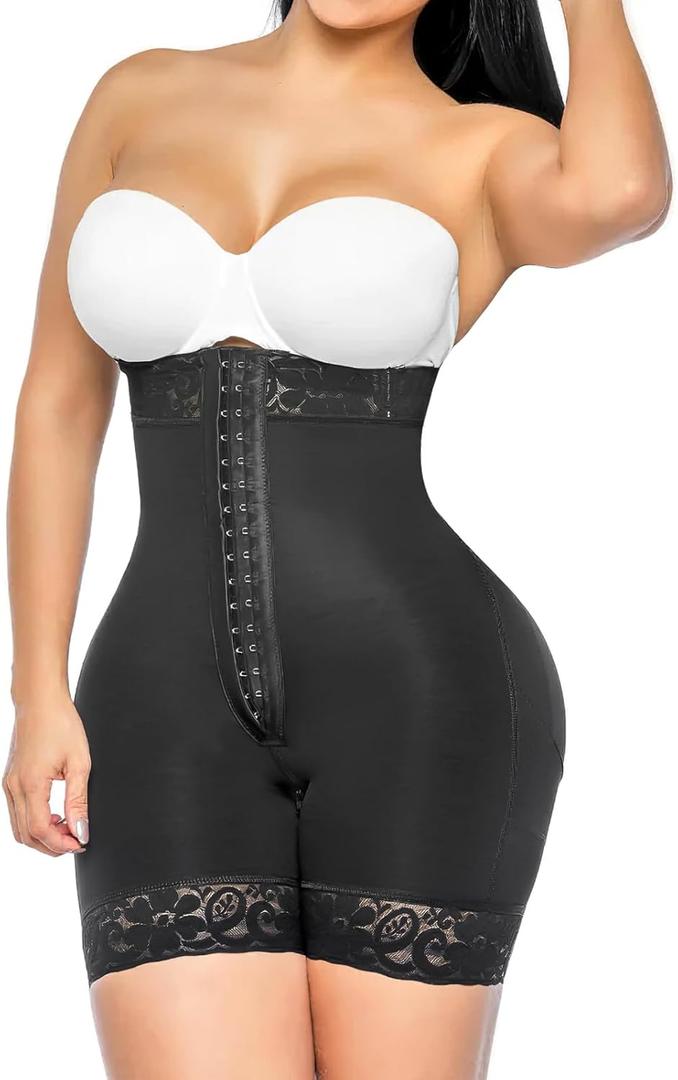 YIANNA Tummy Control Shapewear for Women Strapless Fajas Colombianas Body Shaper Shorts Butt Lifter with Zipper Crotch (Small, Black)
