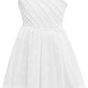 Batermoon Girls One Shoulder Dress Summer Party Graduation Semi Formal Short Dresses, 9-10 Years, White
