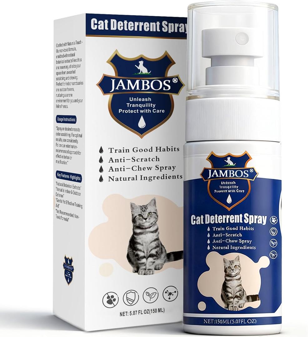 Cat Deterrent Spray - Safe Indoor & Outdoor Deterrent for Furniture Protection, Effective Training Aid with Natural Ingredients - Non-Toxic Anti-Scratch Formula (5.07 fl.oz.)