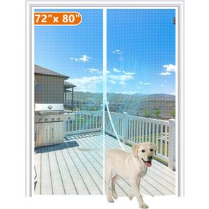 MAGZO Magnetic Screen Door Fit Door Size 72 x 80 Inch, Screen Size 74" x 81" Strong Magnet Door Mesh with Reinforced Hook & Loop for Patio, Sliding, French, White