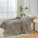 Sanracie Oversized King Bedspread 128"x120",100% Cotton Lightweight Breathable Flower Botanical Printed Pattern Quilted Bedspreads Set 3Pcs Extra Soft Aesthetic Coverlet Set for All Season