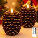 YAUNGEL Christmas Tree Flameless Candles,10-Key Remote and Timer, Real Wax Battery Operated 3D Wick LED Flickering Candles Realistic Christmas Tree for Christmas Holiday Indoor Dinner Decor, 2 Packs
