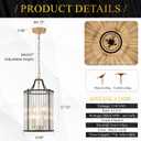 Black Gold Pendant Light Modern Glass Small 4-Light Pendant Chandelier 9.8'' for Kitchen Island Industrial Cage Ceiling Hanging Lighting for Dining Room Entryway Hallway