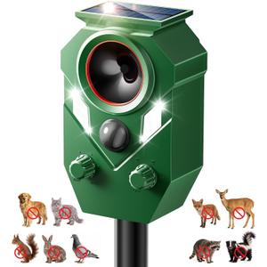 Solar Ultrasonic Animal Repellent, 1 Pack Deer Repellent Device Outdoor, IP65 Waterproof Cat Repeller with RIP Sensor, Effective Deterrent Dogs, Raccoons, Skunks, Squirrels, Rabbits - Green