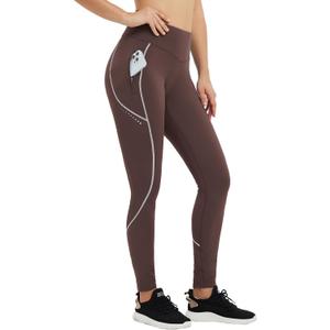 baleaf Women's Cylcing Tights Fleece Lined Leggings Pockets Water Resistant Thermal Warm High Waisted Running Pants (Dark Brown)