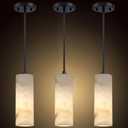 1 Light Modern Industrial Farmhouse Hanging Kitchen Island Pendant Ceiling Light Fixture, Cylinder Natural Alabaster Marble Black Finish Over Sink Restaurant bar Corridor (Pack of 3)