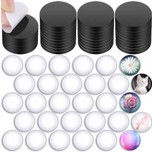 Outus 48 Sets Fridge Glass Magnets Ceramic Ferrite Magnet with Adhesive Backing Clear Glass Cabochons Round Dome Stones for Crafts for DIY Craft Fridge Refrigerator Pendants (1 x 0.12 Inches)