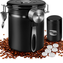 Coffee Canister, MOICO Stainless Steel Coffee Containers with One Way Co2 Valve, Scoop and Travel Jar, Airtight Coffee Storage Container for Ground Coffee, Tea, Sugar, 16oz+0.65oz (Black)