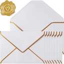 30 Pack Thick 5x7 Envelopes with Gold Border, A7 Thick Paper Greeting Cards Envelopes with Stickers for Invitation (White, 7.24x5.24 inches)